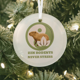 Zen Rodents Never Stress Capybara Humour Glass Tree Decoration