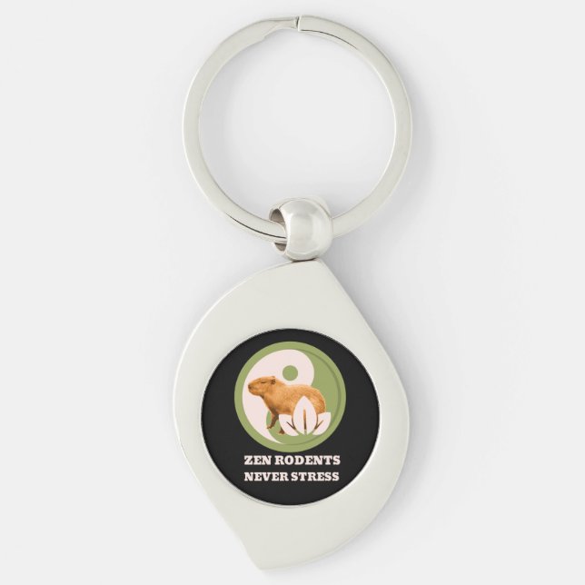 Zen Rodents Never Stress Capybara Humour Key Ring (Front)