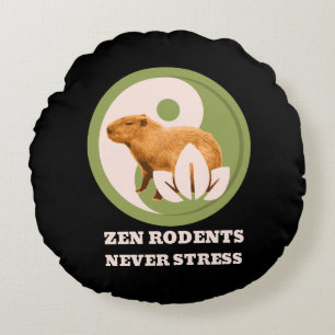 Zen Rodents Never Stress Capybara Humour Round Cushion