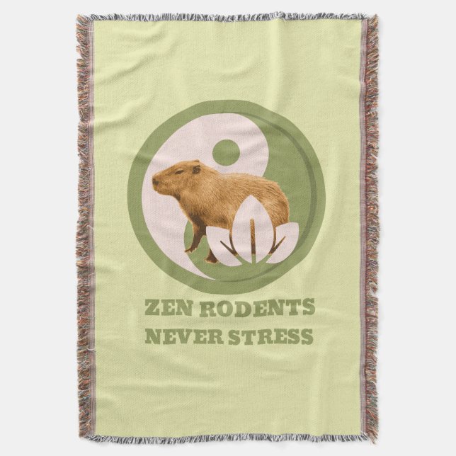 Zen Rodents Never Stress Capybara Humour Throw Blanket (Front Vertical)