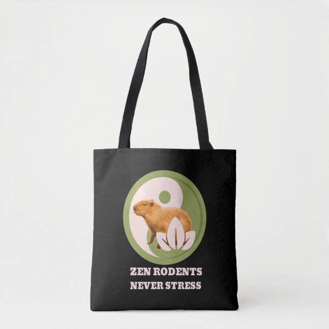 Zen Rodents Never Stress Capybara Humour Tote Bag (Front)