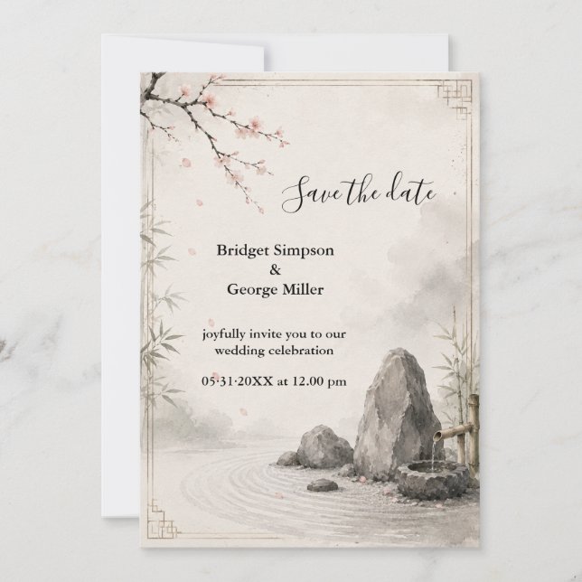 Zen Sakura Wedding Botanical Harmony Invitation (Front)