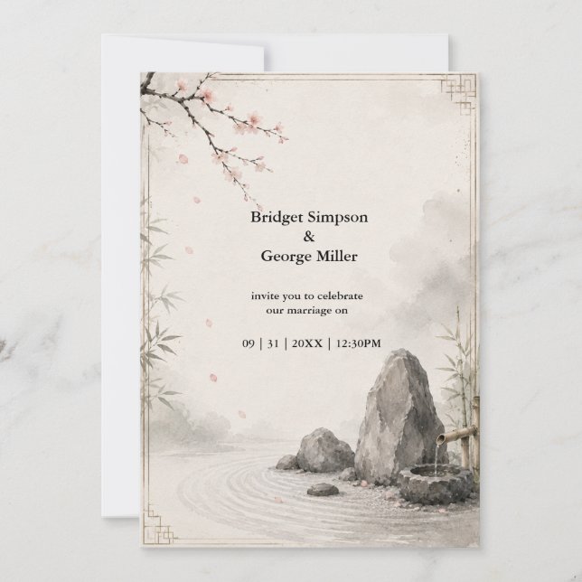 Zen Sakura Wedding Botanical Harmony Invitation (Front)