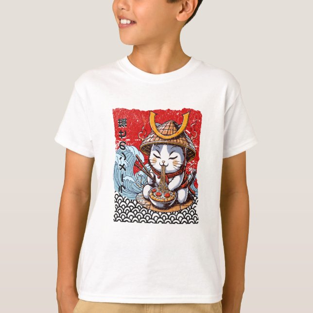Zen Samurai Cat Noodle Delight T-Shirt (Front)