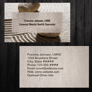 Zen Sand Labrynth and Stones with Faux Linen  Business Card