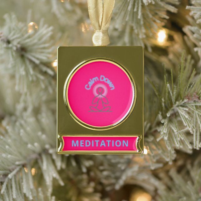 Zen Serenity: Gold Tone Meditation Banner Ornament (Tree)