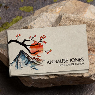 Zen Serenity Landscape - Sakura Mountain Sunset Business Card
