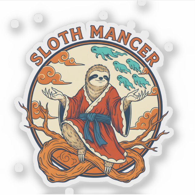 Zen Sloth Mancer Wizard Mystical Fantasy Animal (Front)