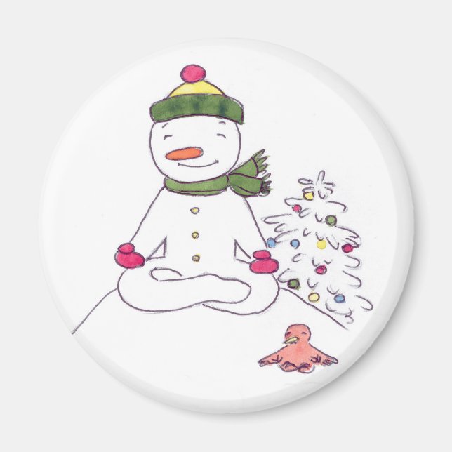 Zen Snowman, Yoga Snowman Magnet (Front)