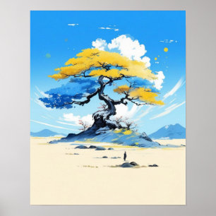 Zen Solitude: Minimalist Golden Tree  Poster