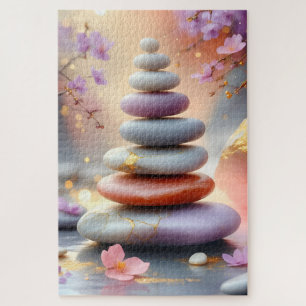 Zen Spiritual Stones Balance Floral Art Jigsaw Puzzle