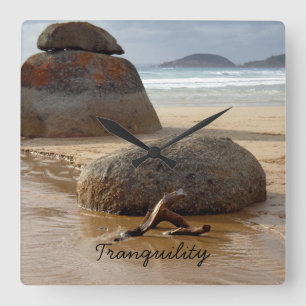Zen Stacked Boulders on Beach Square Wall Clock