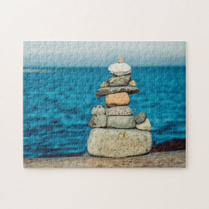 Zen Stacked Rocks on the Beach Jigsaw Puzzle