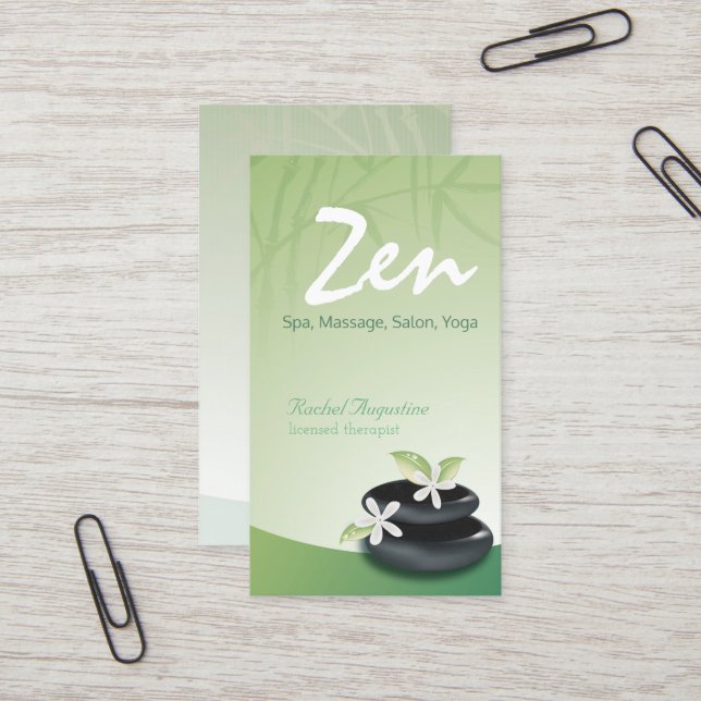 ZEN Stone Bamboo YOGA SPA Massage Beauty Salon Business Card (Front/Back In Situ)