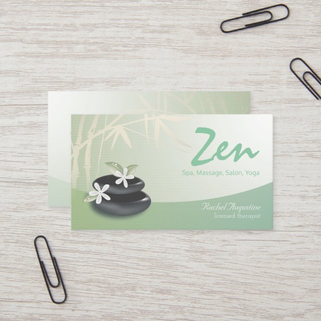 ZEN Stone Bamboo YOGA SPA Massage Beauty Salon Business Card (Front/Back In Situ)