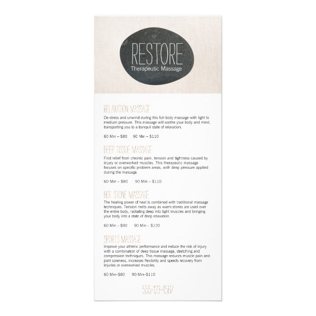 Zen Stone Massage Therapist Service Spa Menu (Front)