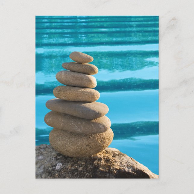 Zen stone tower with blue water postcard (Front)