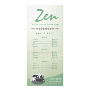 ZEN Stone YOGA SPA Massage Beauty Salon Price List Rack Card