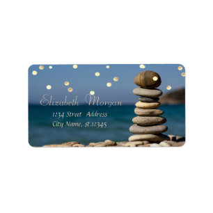 Zen Stones, Beach, Faux Gold Foil Confetti Label