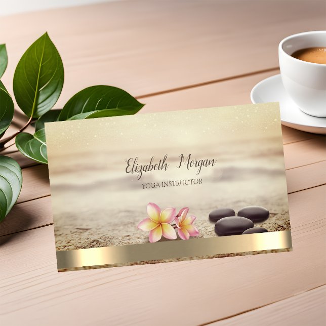 Zen Stones,Flowers,Gold Spirituality Business Card (Creator Uploaded)
