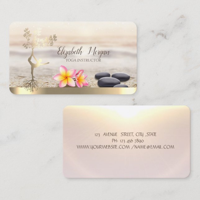 Zen Stones,Flowers,Gold Tree Women Silhouette Business Card (Front/Back)