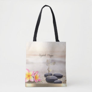 Zen Stones,Flowers,Gold Tree Women Silhouette   Tote Bag