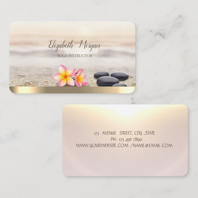 Zen Stones,Flowers,Gold Yoga Business Card (Front/Back)