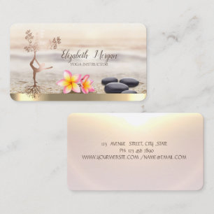 Zen Stones,Flowers,Rose Gold Tree Women Silhouette Business Card