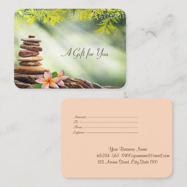 Zen Stones,Flowers,Spa,Massage Discount Card (Front/Back)