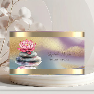 Zen Stones Lotus Gold Stripe Colorful Yoga  Business Card