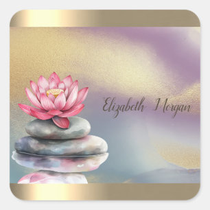 Zen Stones Lotus Gold Stripe Colourful Yoga Square Sticker