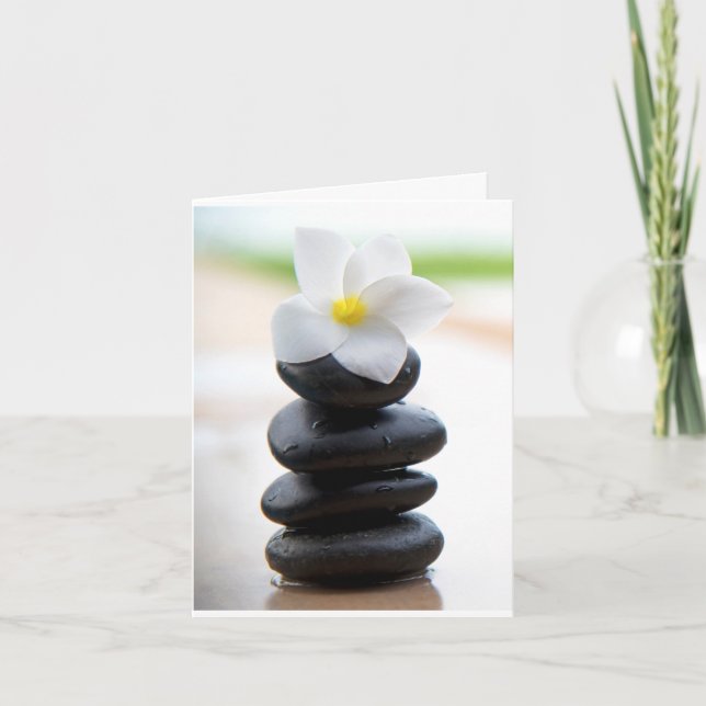 Zen Stones, Peaceful, Meditation, White Flower  Thank You Card (Front)