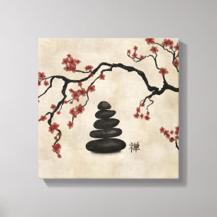 Zen stones Sakura Tree Canvas Print