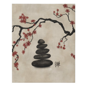 Zen stones Sakura Tree Faux Canvas Print