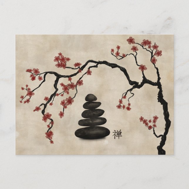 Zen stones Sakura Tree Holiday Postcard (Front)