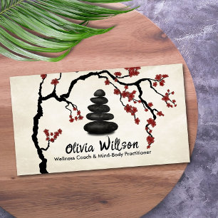 Zen stones Sakura Tree Red Blossom Business Card