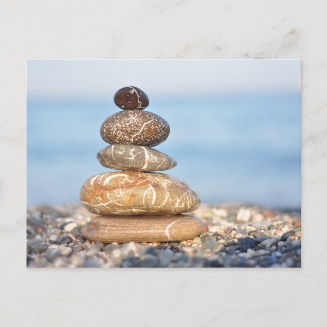 zen stones sea ocean summer harmony serene stack postcard (Front)