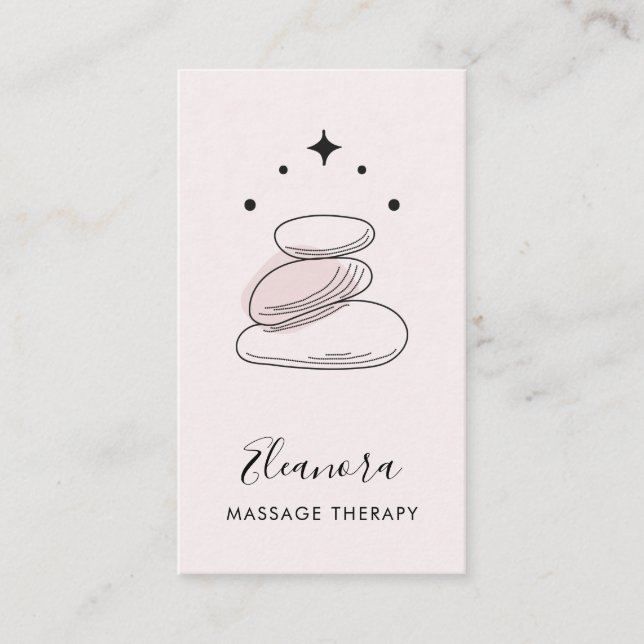 Zen Stones Symbol Logo Blush Pink Massage Therapy Business Card (Front)