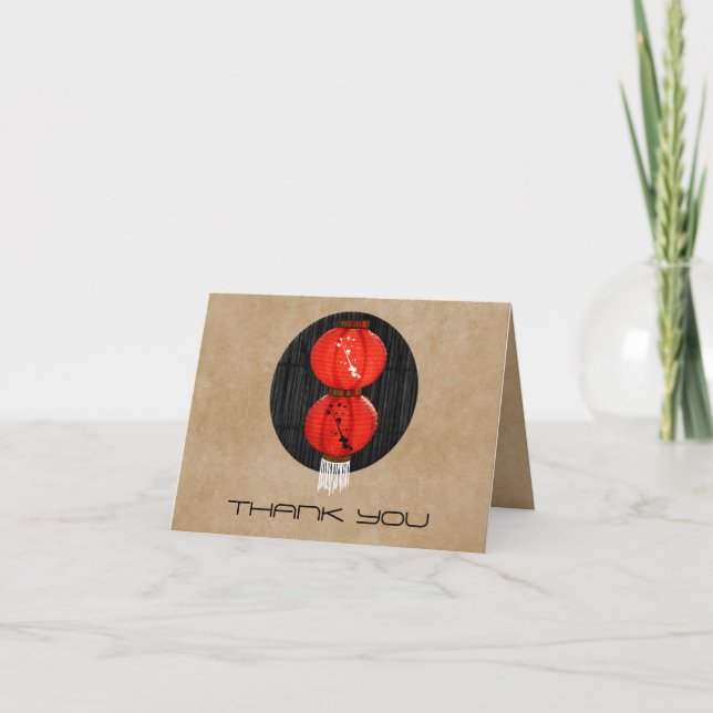 Zen Thank You Card With Red Chinese Lantern (Front)