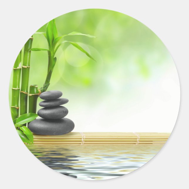 Zen tranquillity water garden by healing love classic round sticker (Front)
