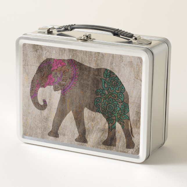 Zen Tribal Asian Elephant Metal Lunch Box (Front)