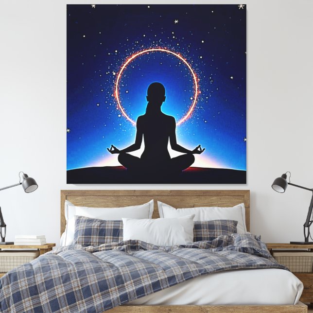 Zen Under Stars: Cosmic Meditation Canvas Print (Insitu(Bedroom))