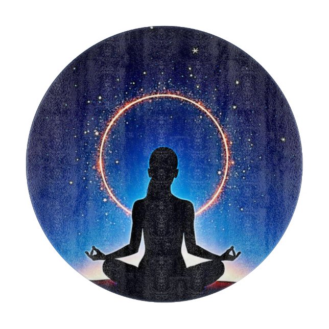 Zen Under Stars: Cosmic Meditation Cutting Board (Front)