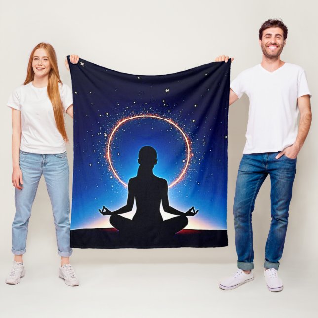 Zen Under Stars: Cosmic Meditation Fleece Blanket (In Situ)
