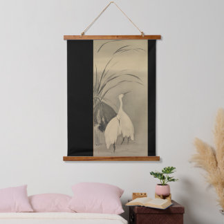 Zen Wall Decor - Minimalist Lotus & White Egrets Hanging Tapestry