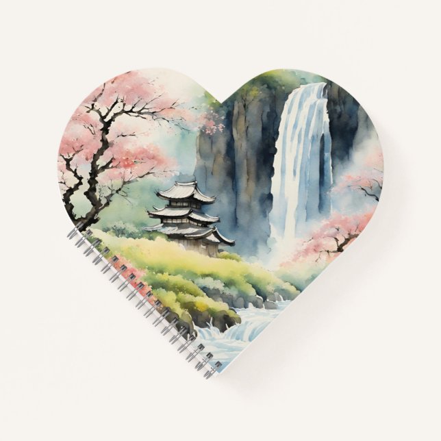Zen Watercolor House Heart-Shaped Notebook (Front)