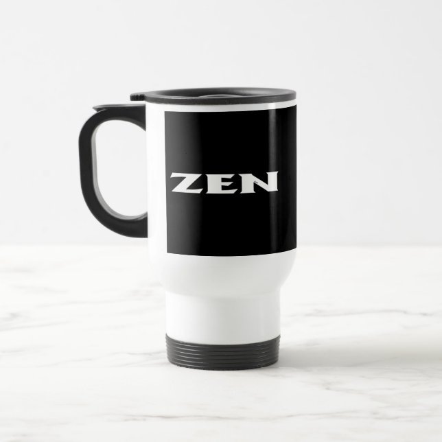 Zen white black travel mug (Left)