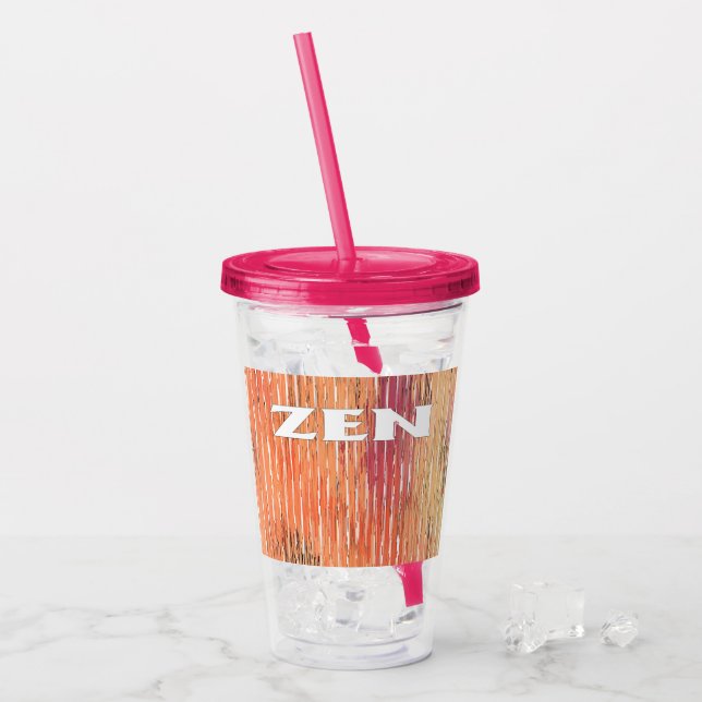 Zen white reeds fuchsia acrylic tumbler (Front Ice)
