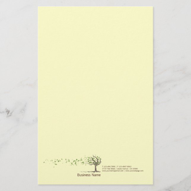 Zen Wind Tree With Leaves Yellow Stationery (Front)