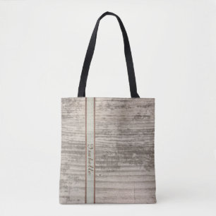 Zen wood grain design custom name stripes blue tote bag